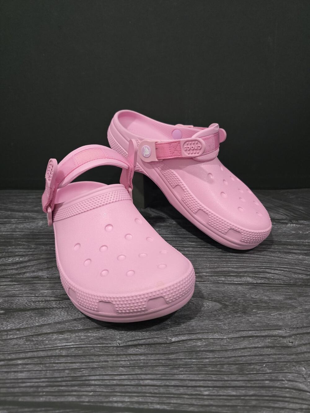 Crocs Classic Work Clogs Pink Tweed Slip Resistant Adjustable Men 7 Women 9 EUC